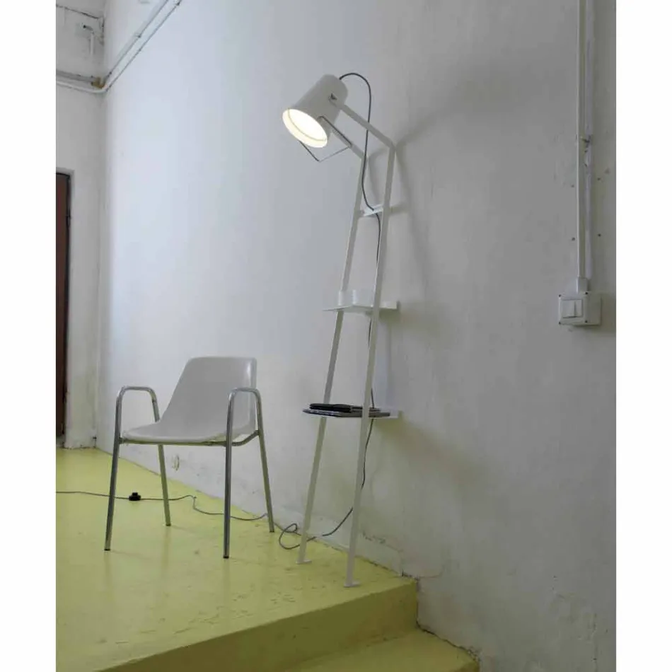 Lounge Floor Lamp in White or Matt Black Metal with Shelves - Butler Viadurini
