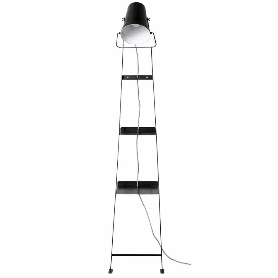 Lounge Floor Lamp in White or Matt Black Metal with Shelves - Butler Viadurini