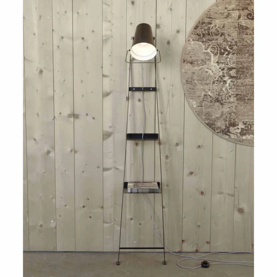 Lounge Floor Lamp in White or Matt Black Metal with Shelves - Butler Viadurini