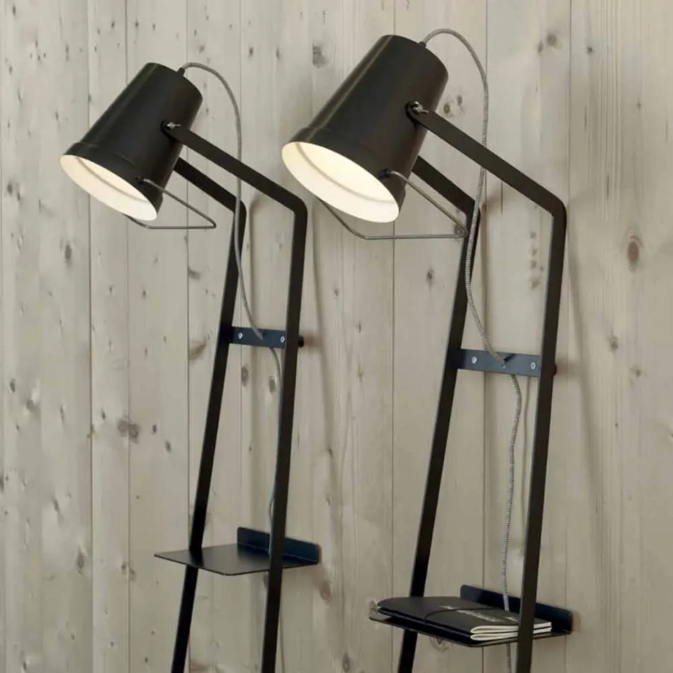Lounge Floor Lamp in White or Matt Black Metal with Shelves - Butler Viadurini