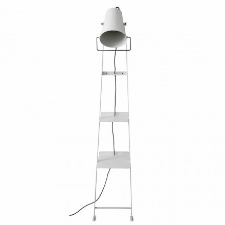 Lounge Floor Lamp in White or Matt Black Metal with Shelves - Butler Viadurini