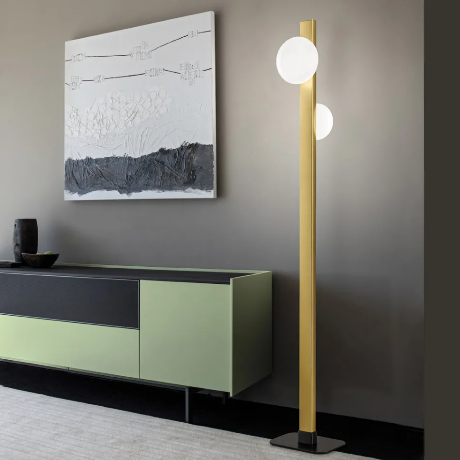 Alma Floor Lamp in Aluminium and White Blown Glass Light Viadurini