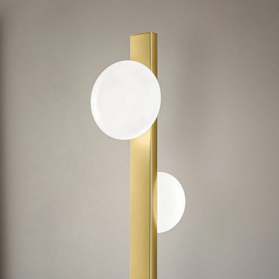 Aluminium Floor Lamp with White Blown Glass Light - Alma Viadurini