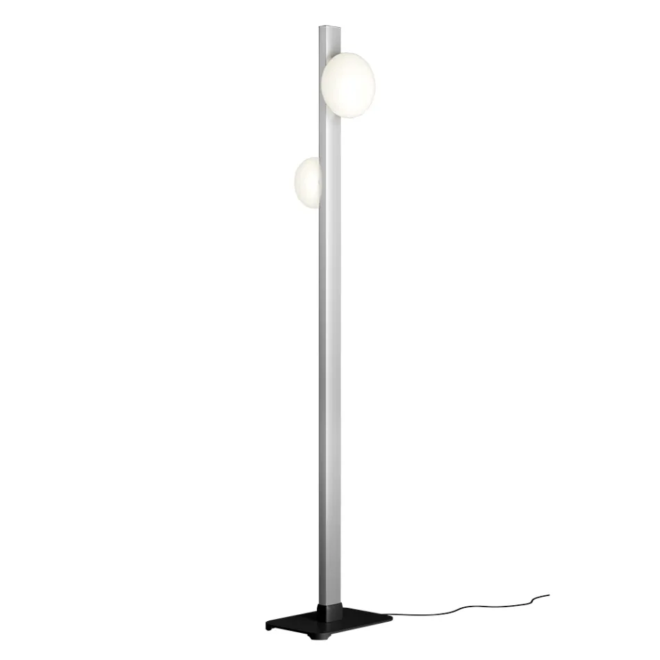 Alma Floor Lamp in Aluminium and White Blown Glass Light Viadurini