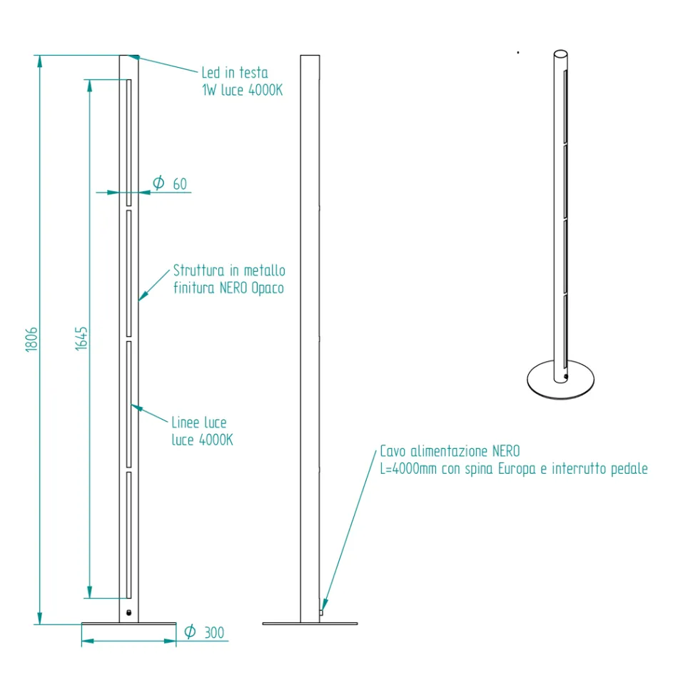 Modern Metal Floor Lamp with Double Lighting Made in Italy - Roman Viadurini