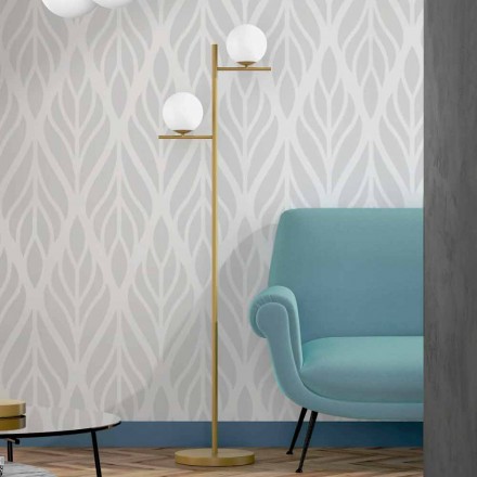 Modern Floor Lamp in Metal Brass Finish and Opal Glass Made in Italy - Carima Viadurini