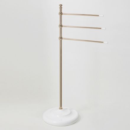 Vintage 3-Arm Towel Holder Stand in Brass and Ceramic - Lyon Viadurini