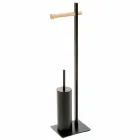 Toilet brush holder and design paper in metal and wood Zelbio Viadurini