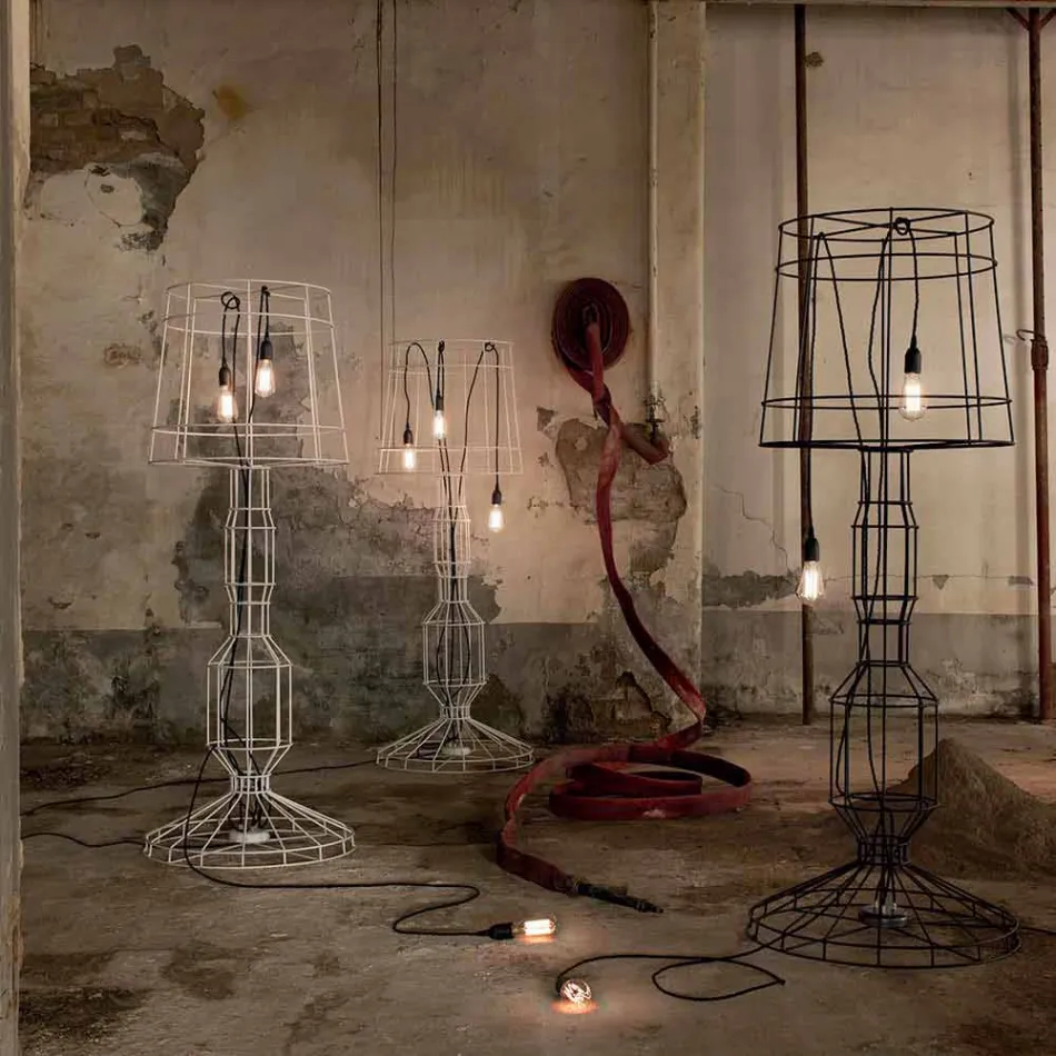 Lounge Floor Lamp 3 Lights in White or Natural Metal Minimal Style - Styling Viadurini