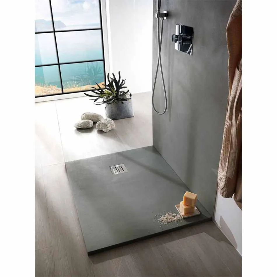 Shower Tray 100x70 Modern Design in White or Grey - Cupio Concrete Effect Viadurini