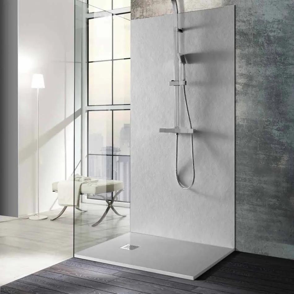 Shower Tray 120x70 Modern Design in Resin Stone Effect Finish - Domio Viadurini