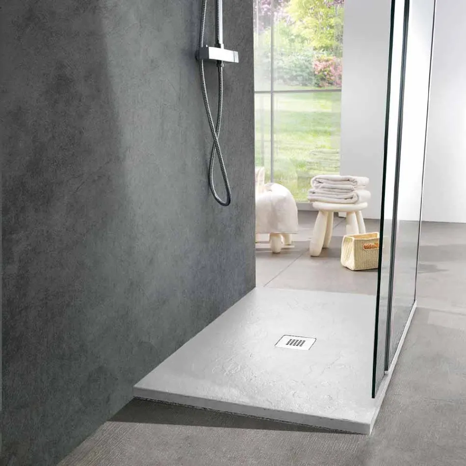 Shower Tray 120x90 Modern Design in White Resin Slate Effect - Sommo Viadurini