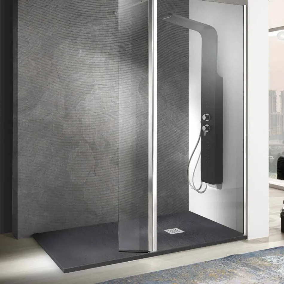 Shower Tray 140x70 in Stone Effect Resin with Steel Grid - Domio Viadurini