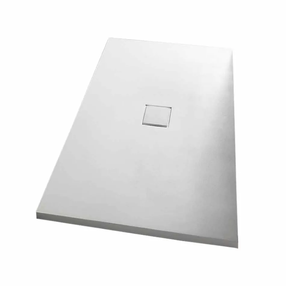 Shower Tray 160x80 cm in White Resin with Drain and Cover - Estimo Viadurini