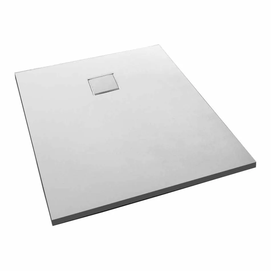 Shower Tray 90x70 in White Velvet Effect Resin with Drain Cover - Estimo Viadurini