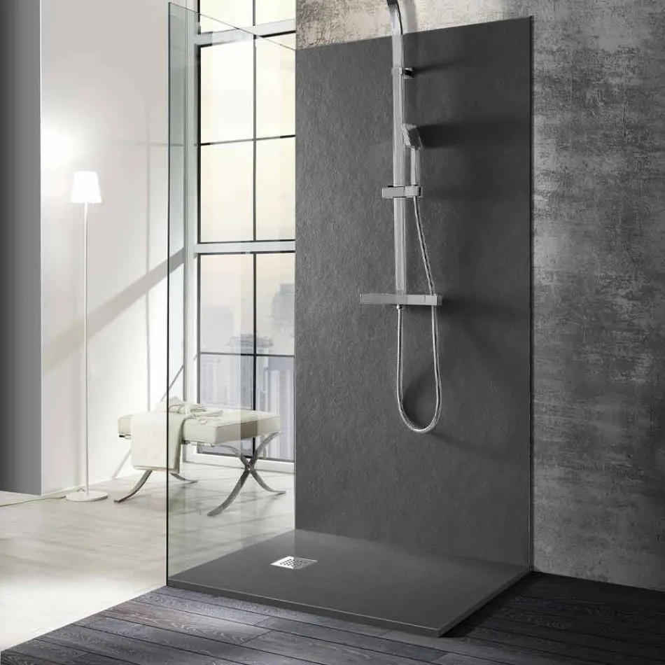 Modern Shower Tray 120x80 in Resin Effect Stone and Steel - Domio Viadurini