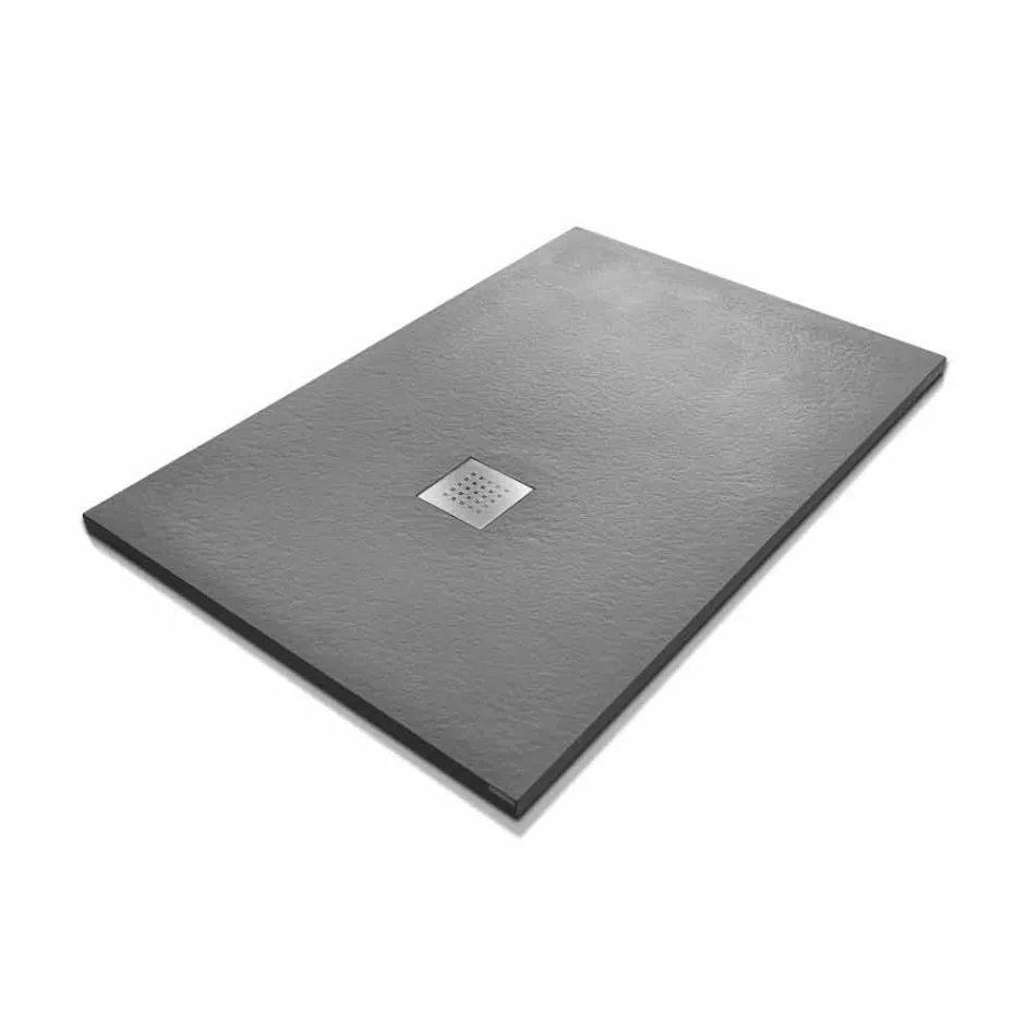 Modern Shower Tray 120x80 in Resin Effect Stone and Steel - Domio Viadurini