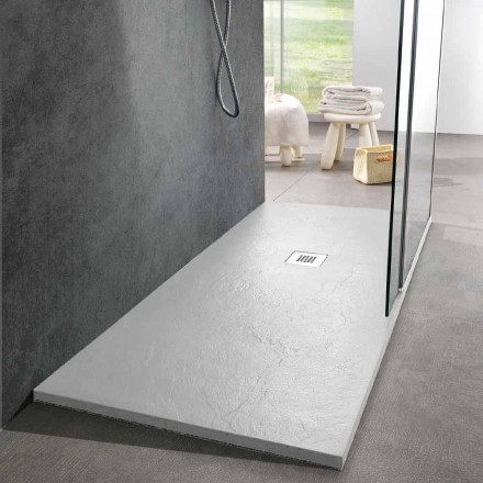 Modern Shower Tray 170x80 Slate Effect Finish in White Resin - Sommo Viadurini