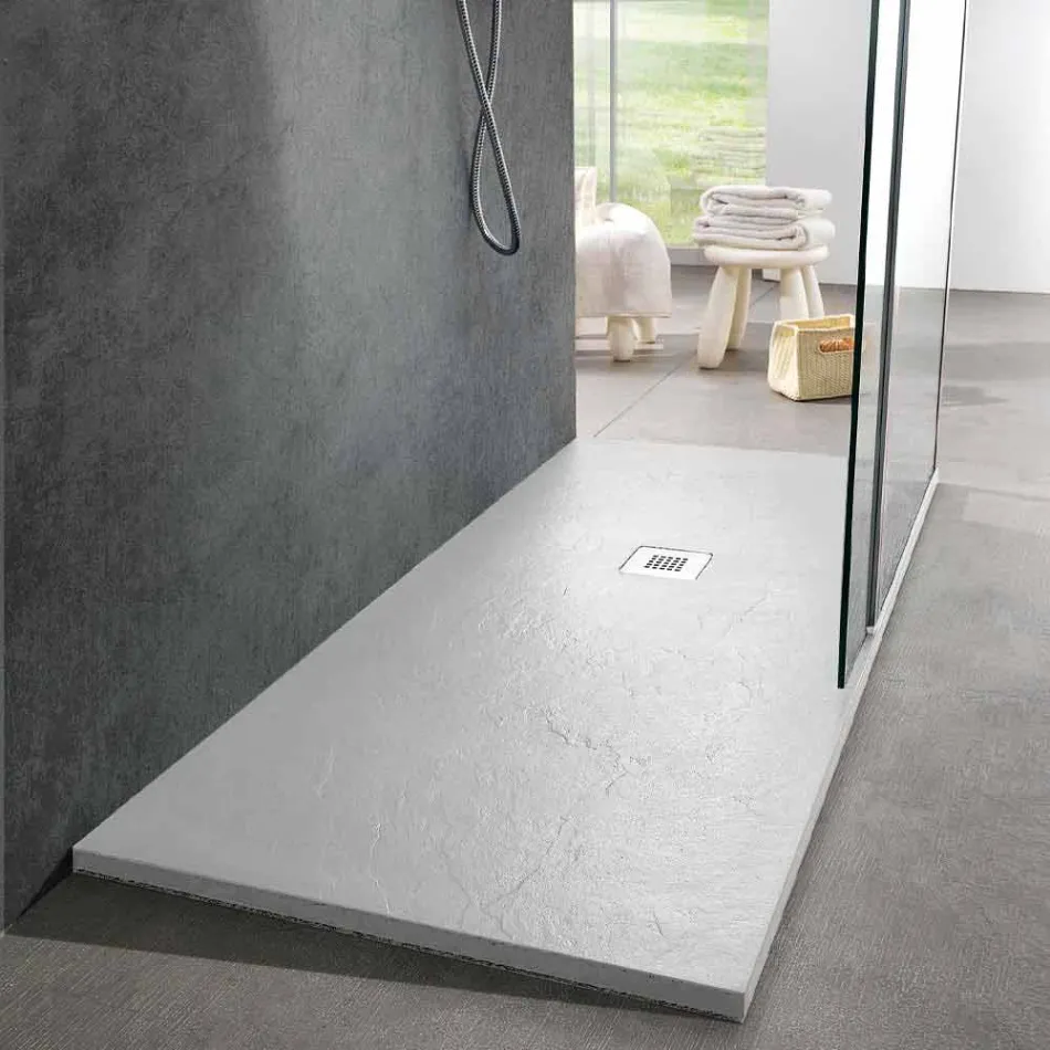 Modern Shower Tray 170x80 Slate Effect Finish in White Resin - Sommo Viadurini