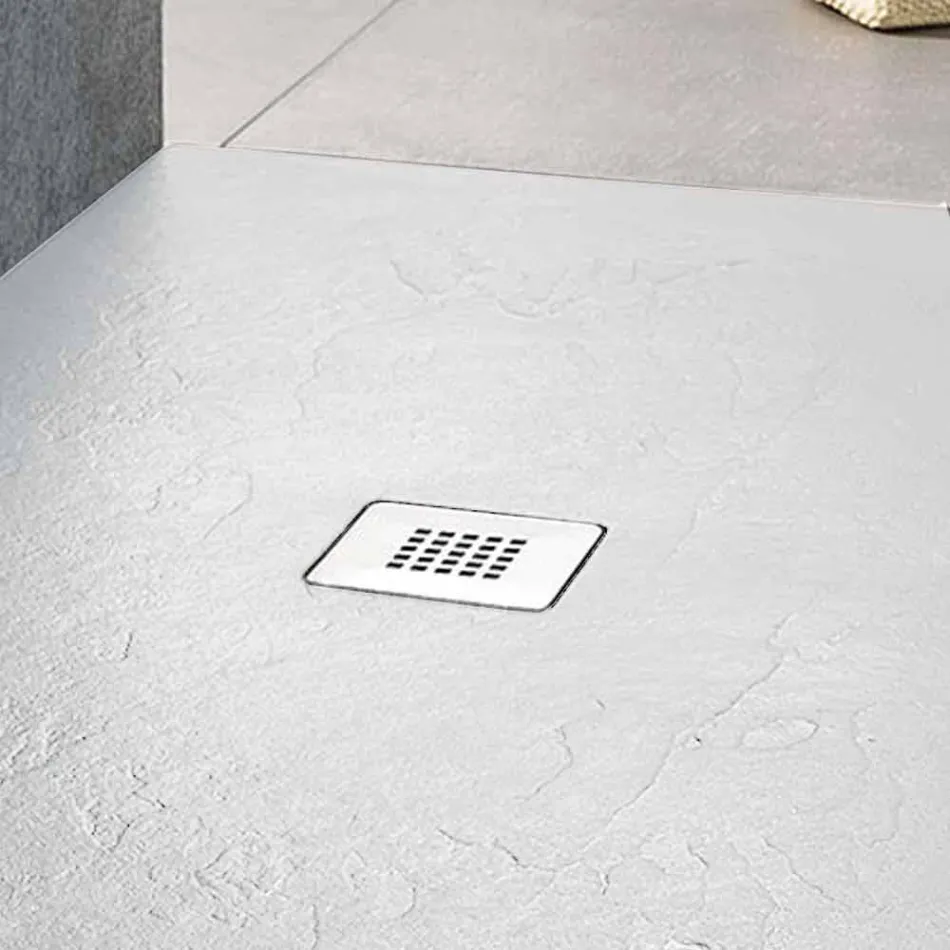 Modern Shower Tray in White Resin Slate Effect Finish 140x90 - Sommo Viadurini