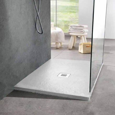 Square Shower Tray 80x80 in White Slate Effect Resin and Steel - Sommo Viadurini