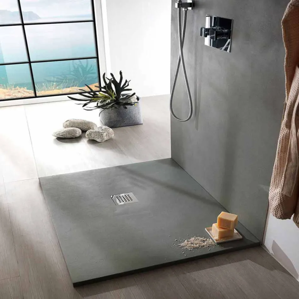 Square Shower Tray 80x80 in Resin Concrete Effect Modern Design - Cupio Viadurini