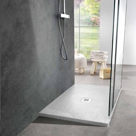 Rectangular Shower Tray 100x80 in White Resin Slate Effect - Sommo Viadurini