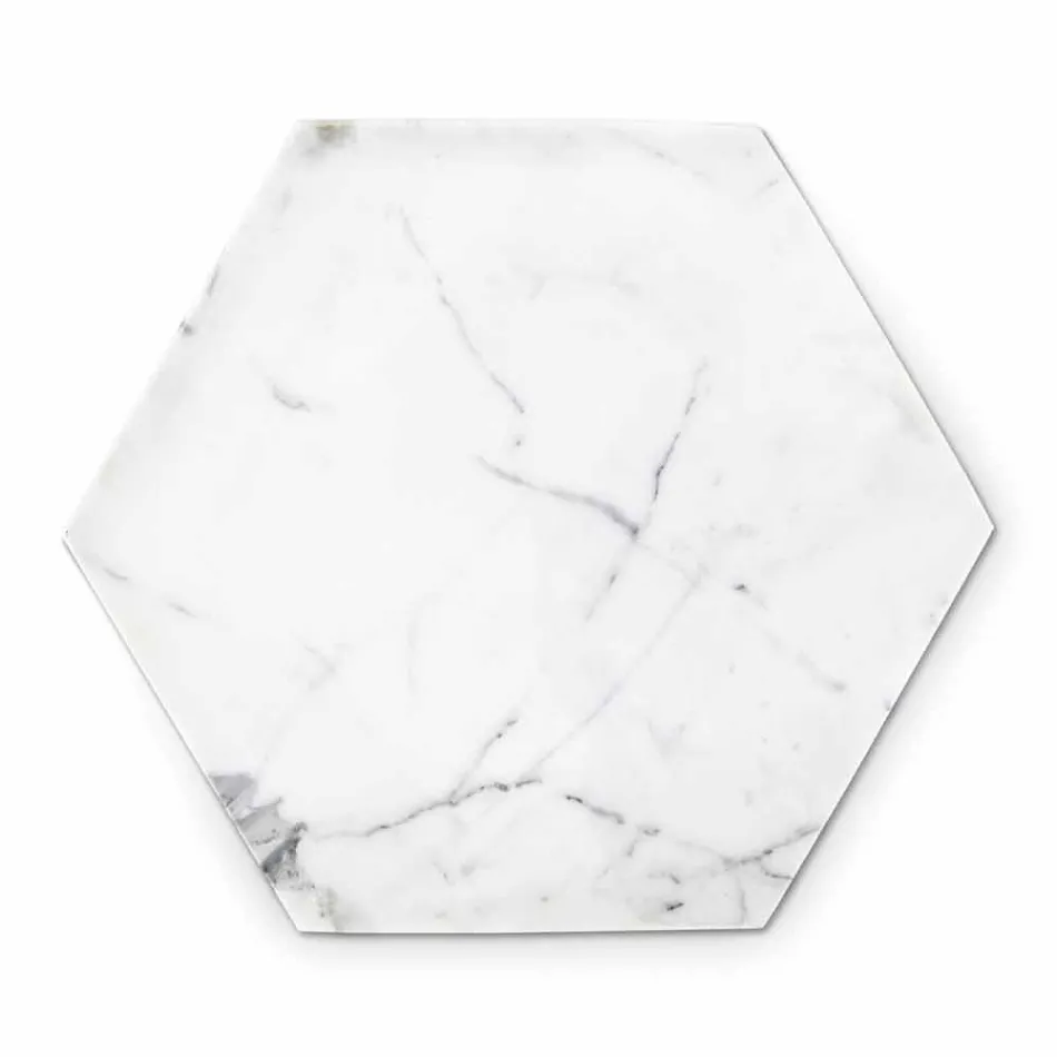 Hexagonal Design Plate in White Carrara Marble Made in Italy - Sintia Viadurini