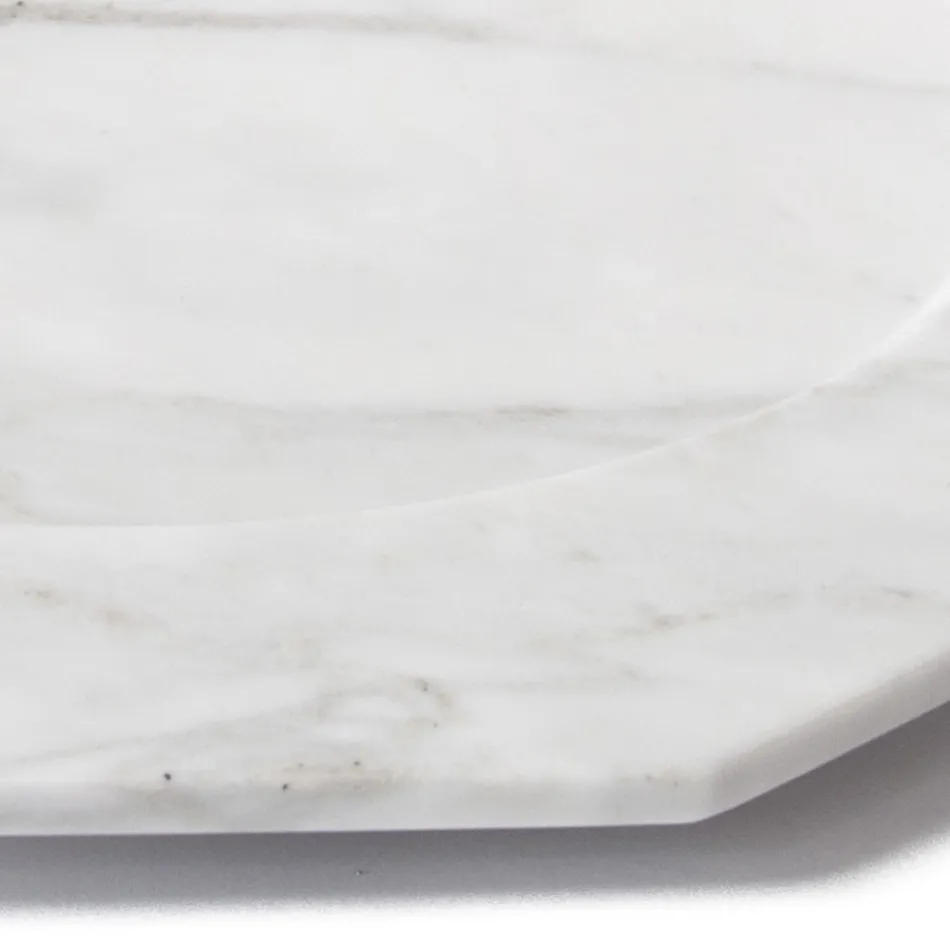 Large Dinner Plate in Satin Arabescato Marble of Italian Design - Rhodium Viadurini