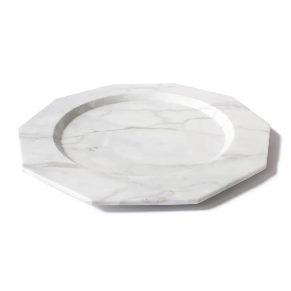 Large Dinner Plate in Satin Arabescato Marble of Italian Design - Rhodium Viadurini