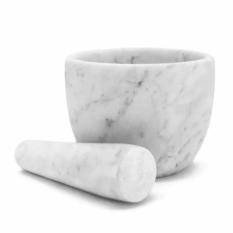 Small Mortar with Pestle in White Carrara Marble Made in Italy - Mirel Viadurini