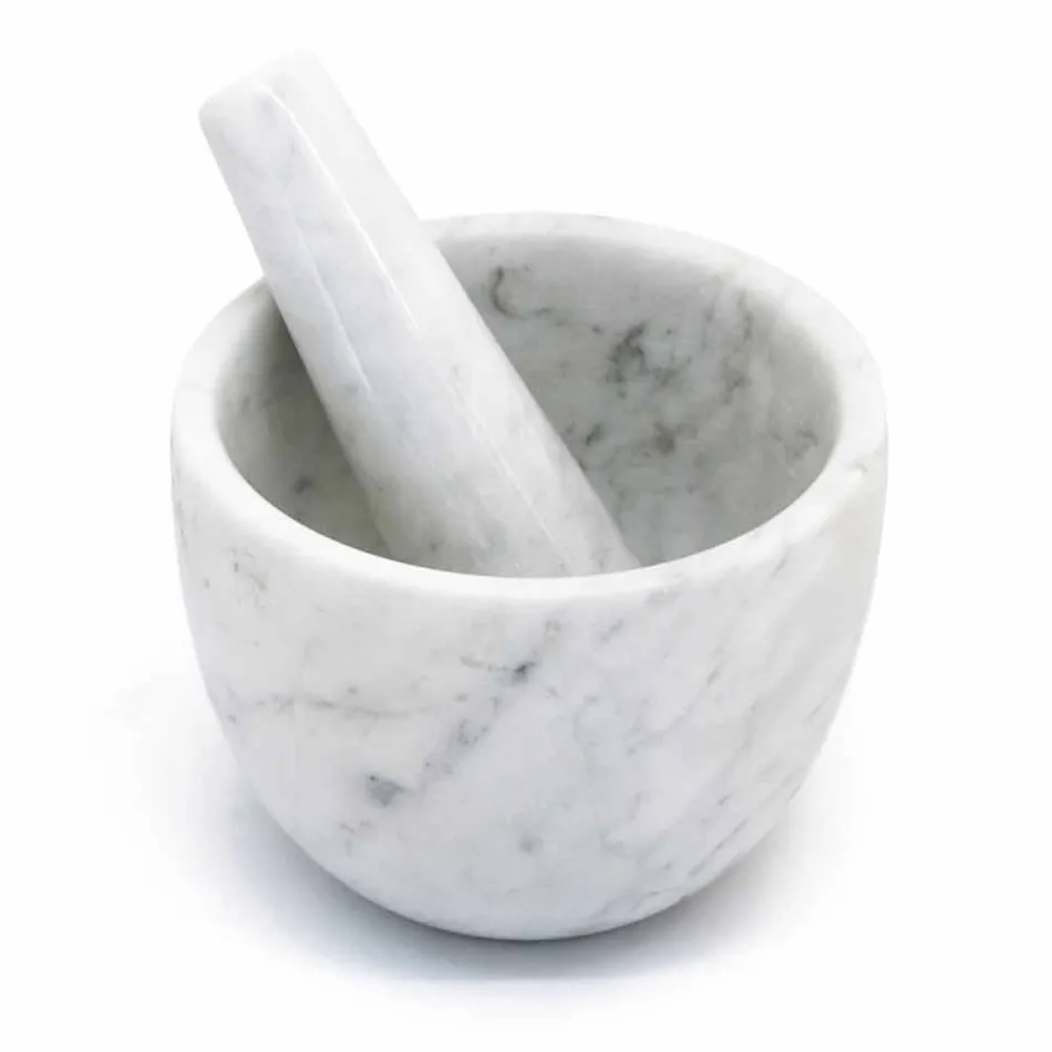 Small Mortar with Pestle in White Carrara Marble Made in Italy - Mirel Viadurini