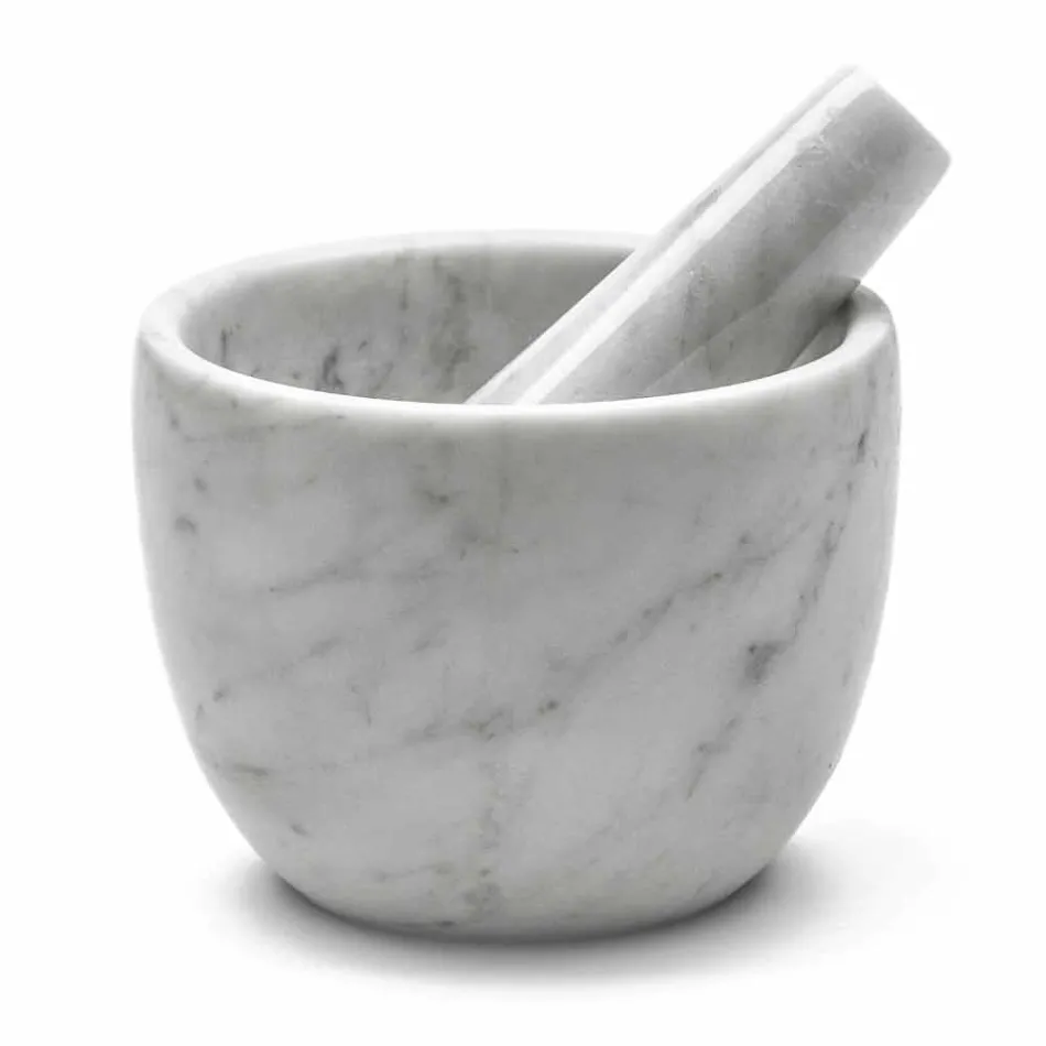 Small Mortar with Pestle in White Carrara Marble Made in Italy - Mirel Viadurini