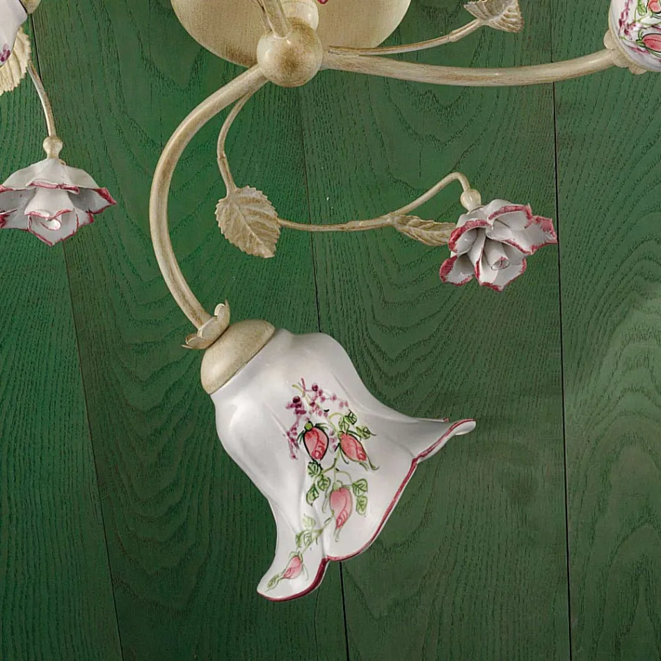 Ceiling Lamp 3 Lights Metal and Ceramic Hand Painted Red Wire - Pisa Viadurini