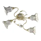 4 Lights Ceiling Lamp in Metal and Ceramic with Hand Painted Roses - Pisa Viadurini
