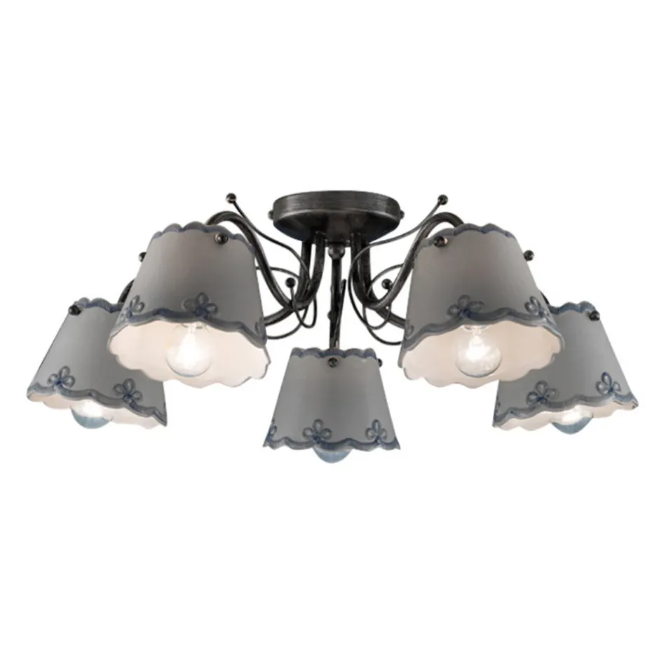 Ceiling Lamp with 3 or 5 Lights in Hand Painted Embroidery Effect Ceramic - Ravenna Viadurini