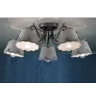 Ceiling Lamp with 3 or 5 Lights in Hand Painted Embroidery Effect Ceramic - Ravenna Viadurini