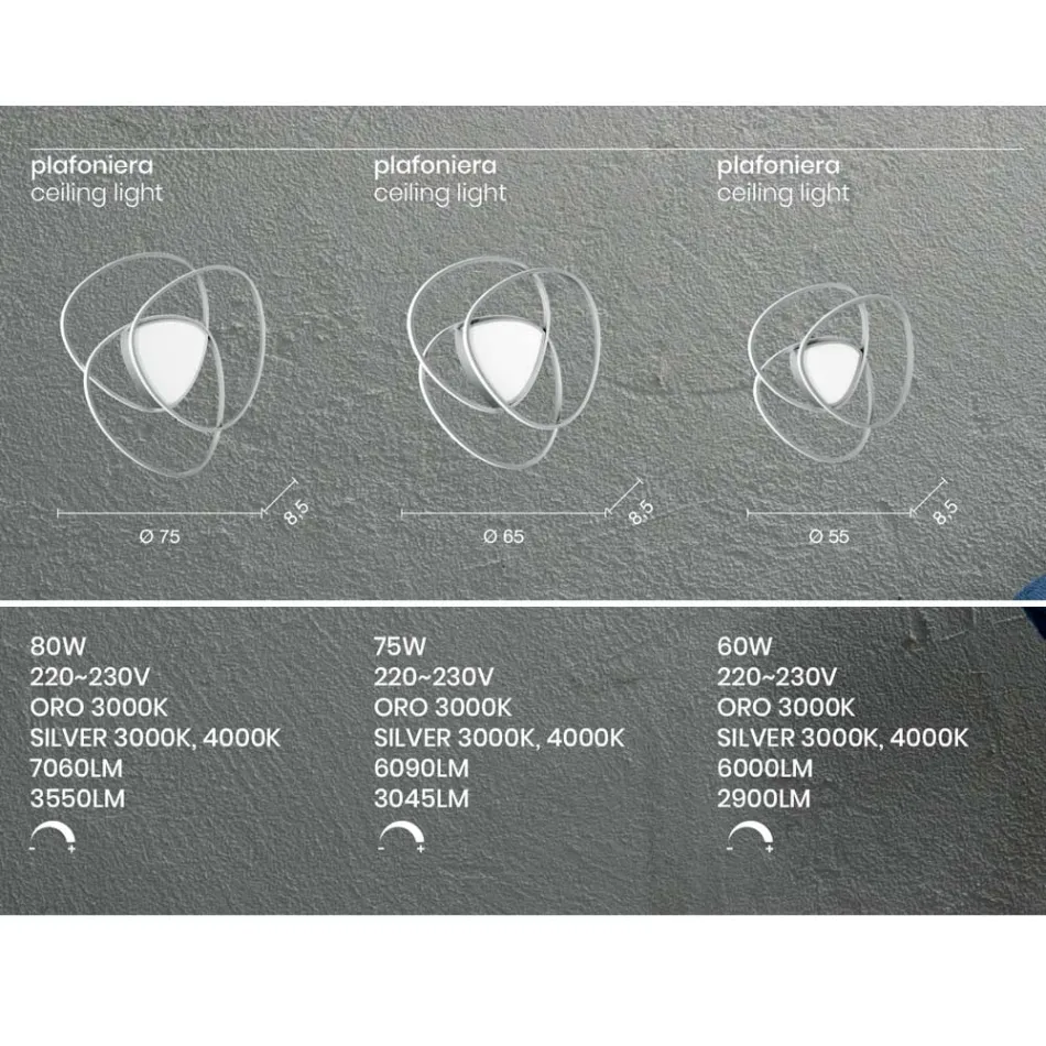 Ceiling Lamp LED Wall Lamp in Gold or Silver Finish Metal - Rosella Viadurini