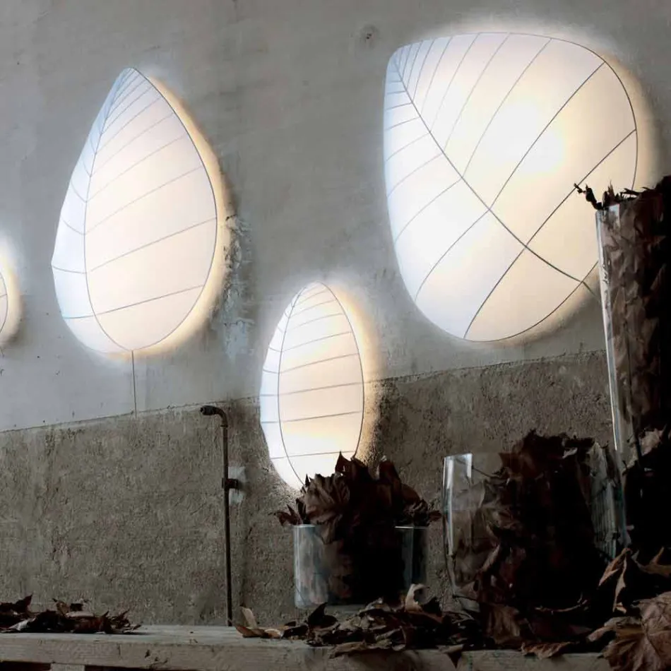 Wall Lamp in Metal and White Lycra Design in 3 Dimensions - Foliage Viadurini
