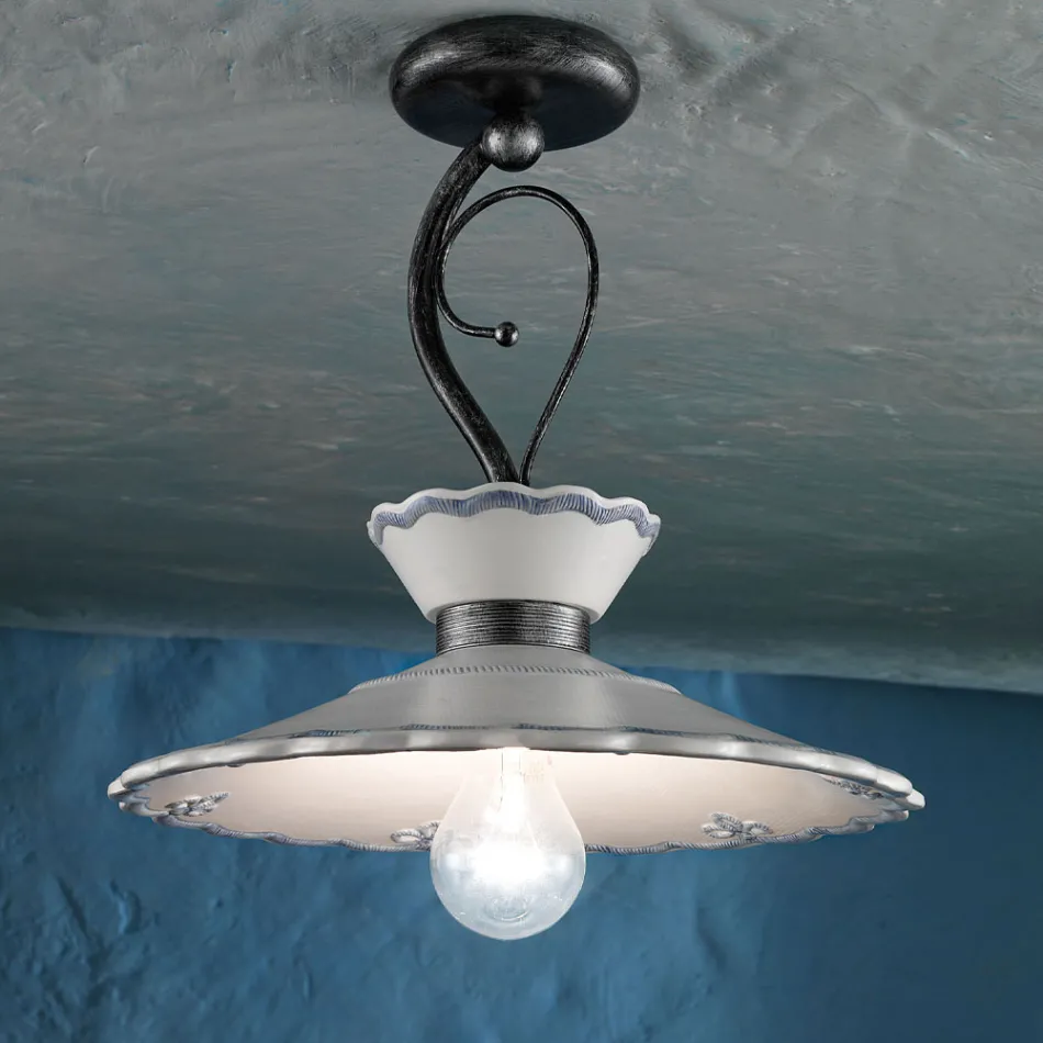 Artisan Ceiling Lamp in Hand Painted Embroidery Effect Ceramic - Ravenna Viadurini