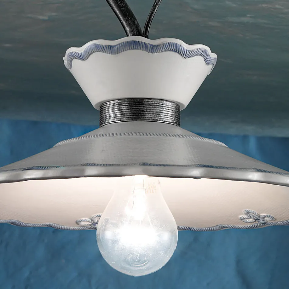 Artisan Ceiling Lamp in Hand Painted Embroidery Effect Ceramic - Ravenna Viadurini