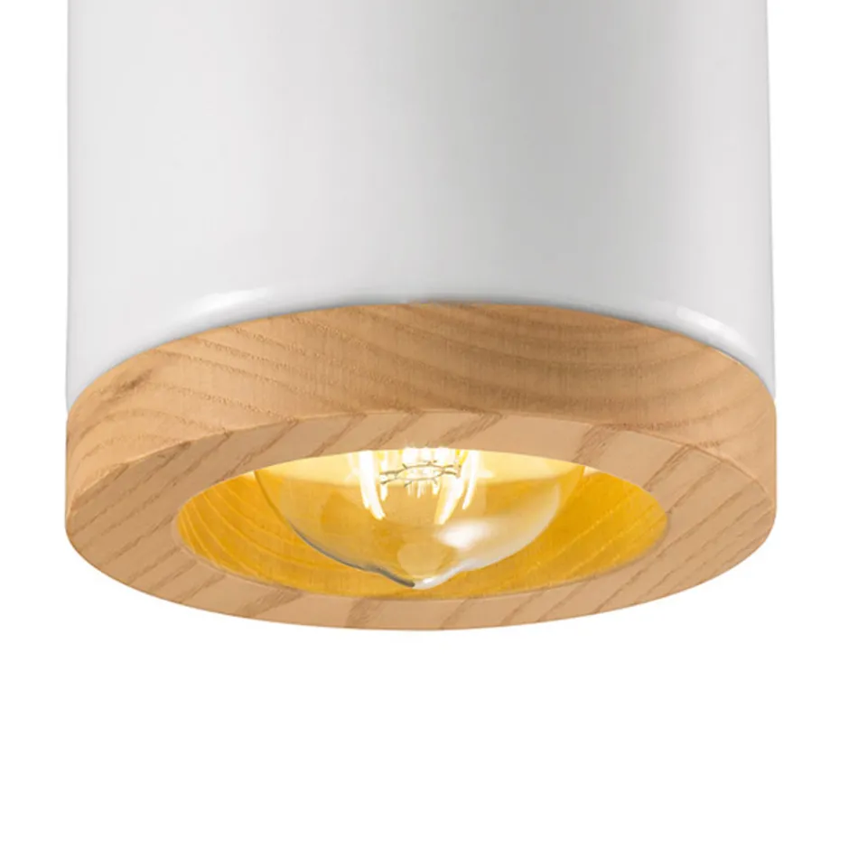 Nordic Style Artisan Wood and Ceramic Ceiling Lamp - Nateca Viadurini