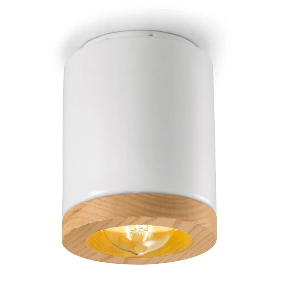 Nordic Style Artisan Wood and Ceramic Ceiling Lamp - Nateca Viadurini