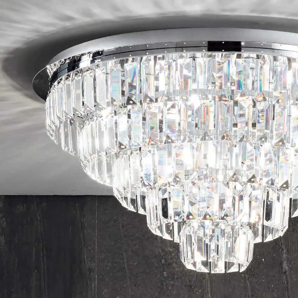 Classic Ceiling Lamp in Silver Metal and Crystal Pendants - Jerome Viadurini