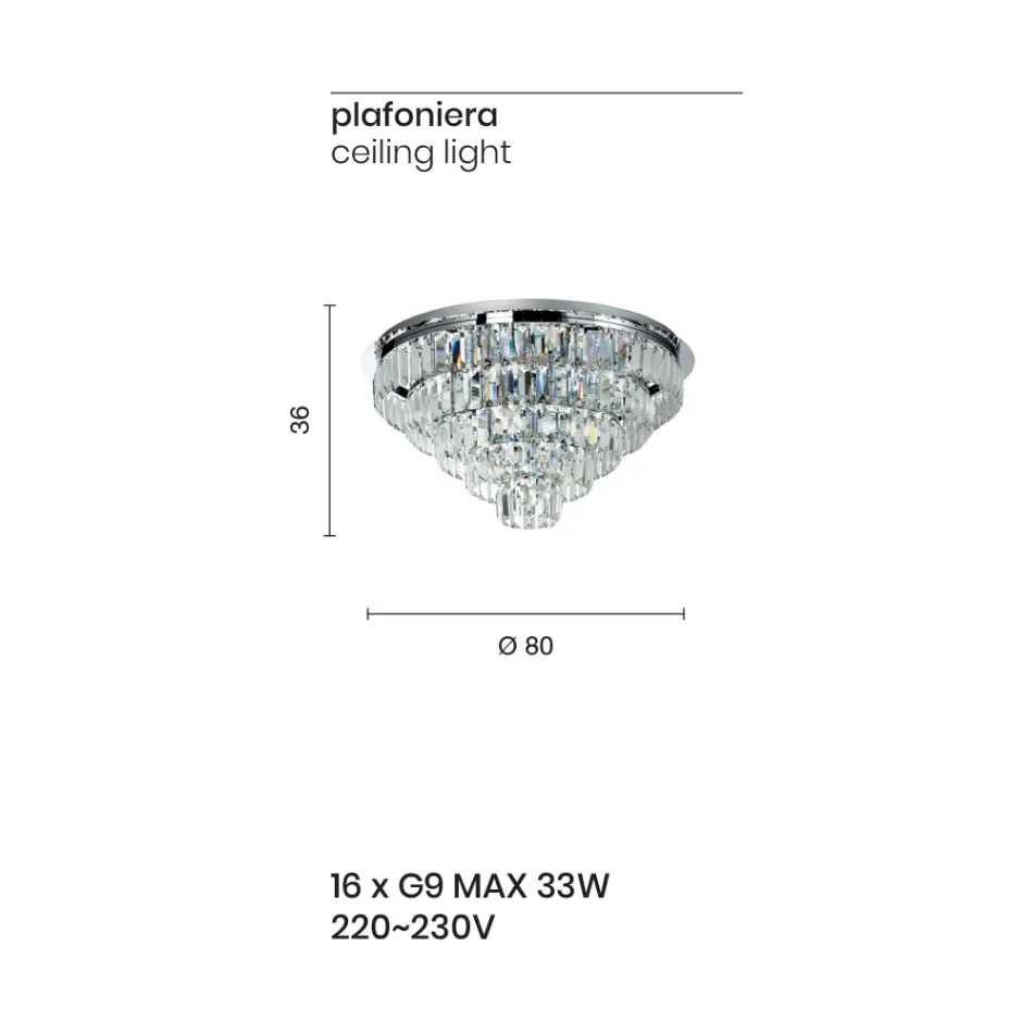 Classic Ceiling Lamp in Silver Metal and Crystal Pendants - Jerome Viadurini