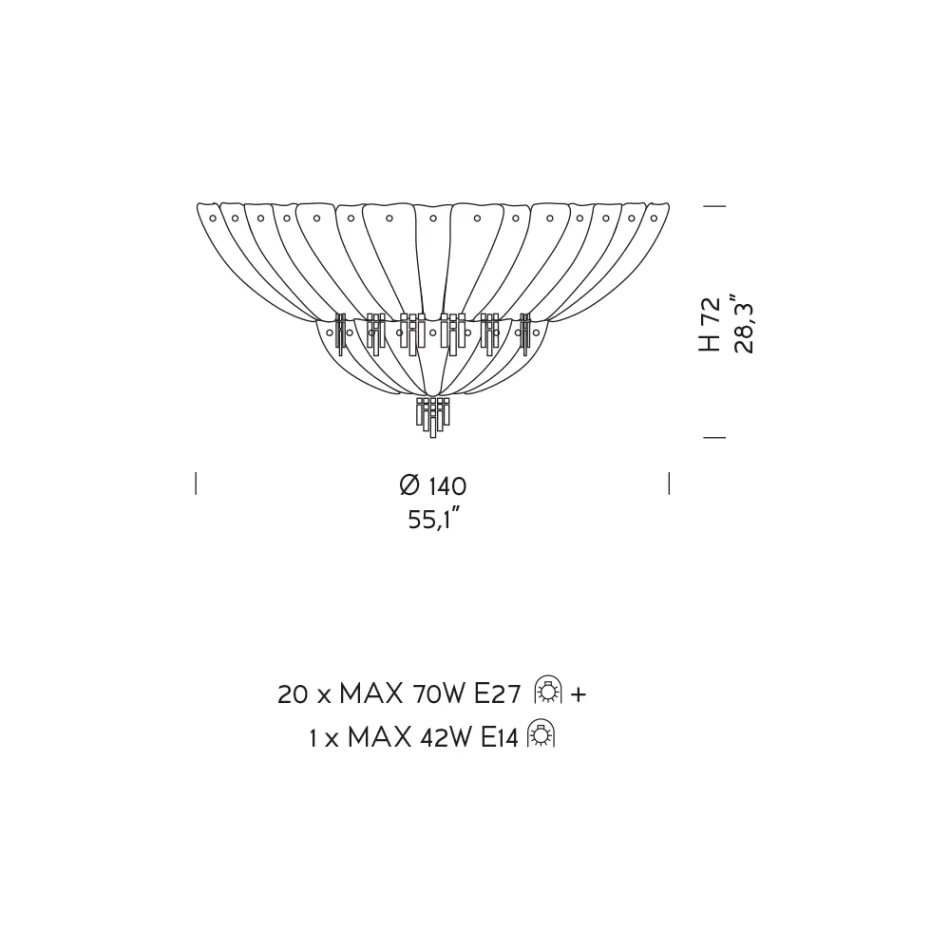 Classic ceiling lamp in Venice glass and metal Made in Italy - Fabiana Viadurini