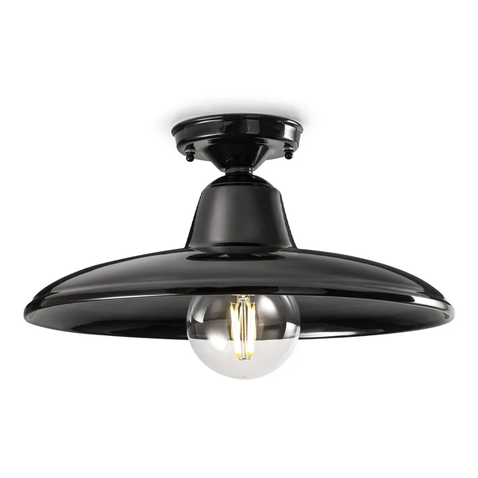Industrial Vintage Design Black Ceramic and Iron Ceiling Lamp - Bew Viadurini