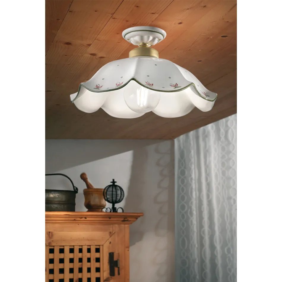 Wavy and Hand Decorated and Painted Ceramic Ceiling Lamp - Belluno Viadurini