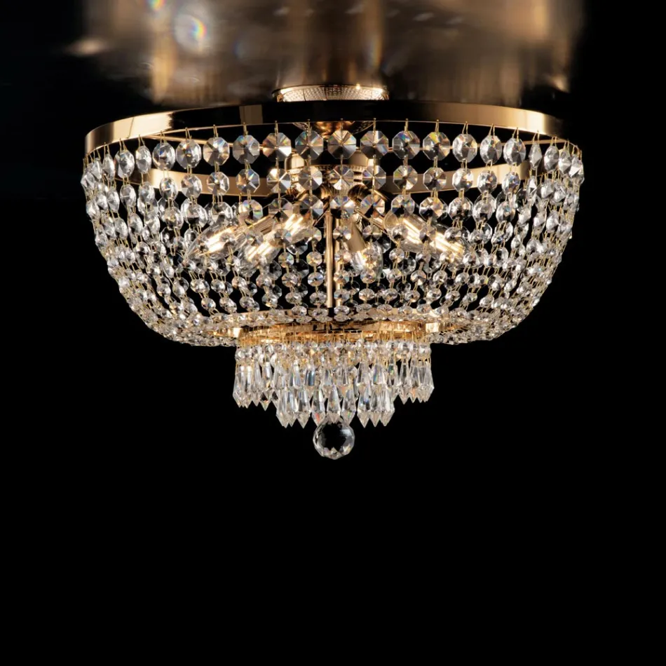 Iron and Gold Ceiling Light with Rhinestones Made in Italy for Interior Decorating - Austria Viadurini