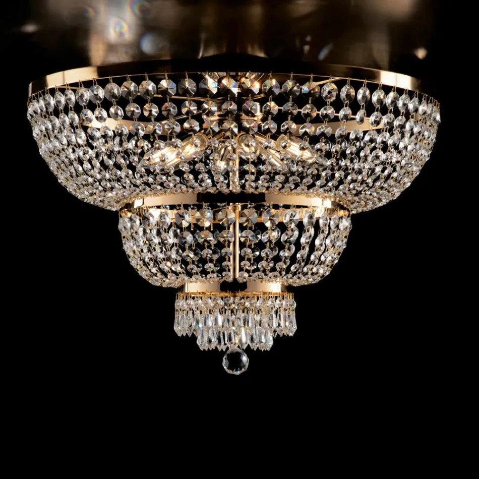 Iron and Gold Ceiling Light with Rhinestones Made in Italy for Interior Decorating - Austria Viadurini